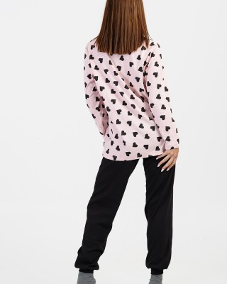 Damen Schlafanzug mit Gummizug CHERRY Black Hearts 10102