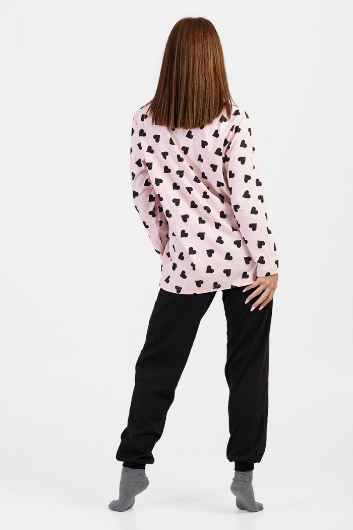 Damen Schlafanzug mit Gummizug CHERRY Black Hearts 10102