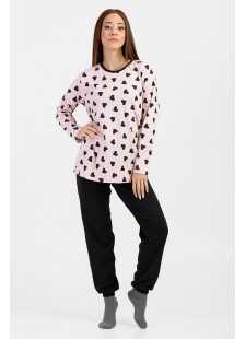 Damen Schlafanzug mit Gummizug CHERRY Black Hearts 10102 Damen Schlafanzug mit Gummizug CHERRY Black Hearts 10102