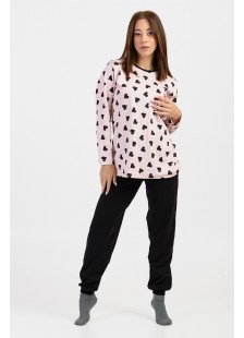 Damen Schlafanzug mit Gummizug CHERRY Black Hearts 10102 Damen Schlafanzug mit Gummizug CHERRY Black Hearts 10102
