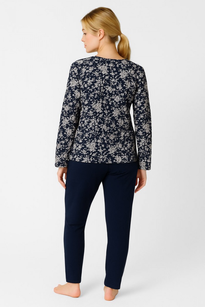 WINTERPYJAMA DAMEN KIRSCHE DRUCK 10127 DUNKELBLAU