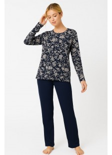 WINTERPYJAMA DAMEN KIRSCHE DRUCK 10127 DUNKELBLAU WINTERPYJAMA DAMEN KIRSCHE DRUCK 10127 DUNKELBLAU