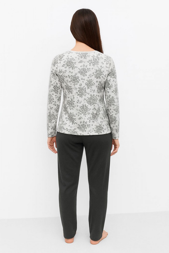 WINTERPYJAMA DAMEN KIRSCHE DRUCK 10127 ECRU