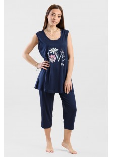 Sommer Pyjama Pyjama Capri CHERRY 201 Blau Schwarz Sommer Pyjama Pyjama Capri CHERRY 201 Blau Schwarz