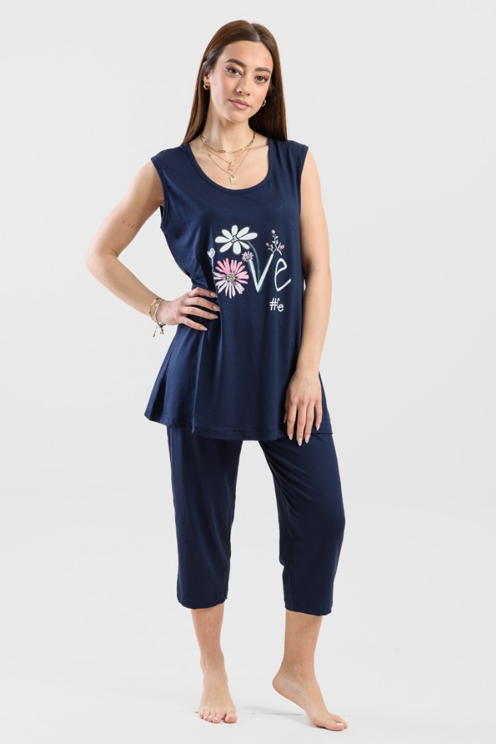 Summer Pajama Pajama Capri CHERRY 201 Blue Black