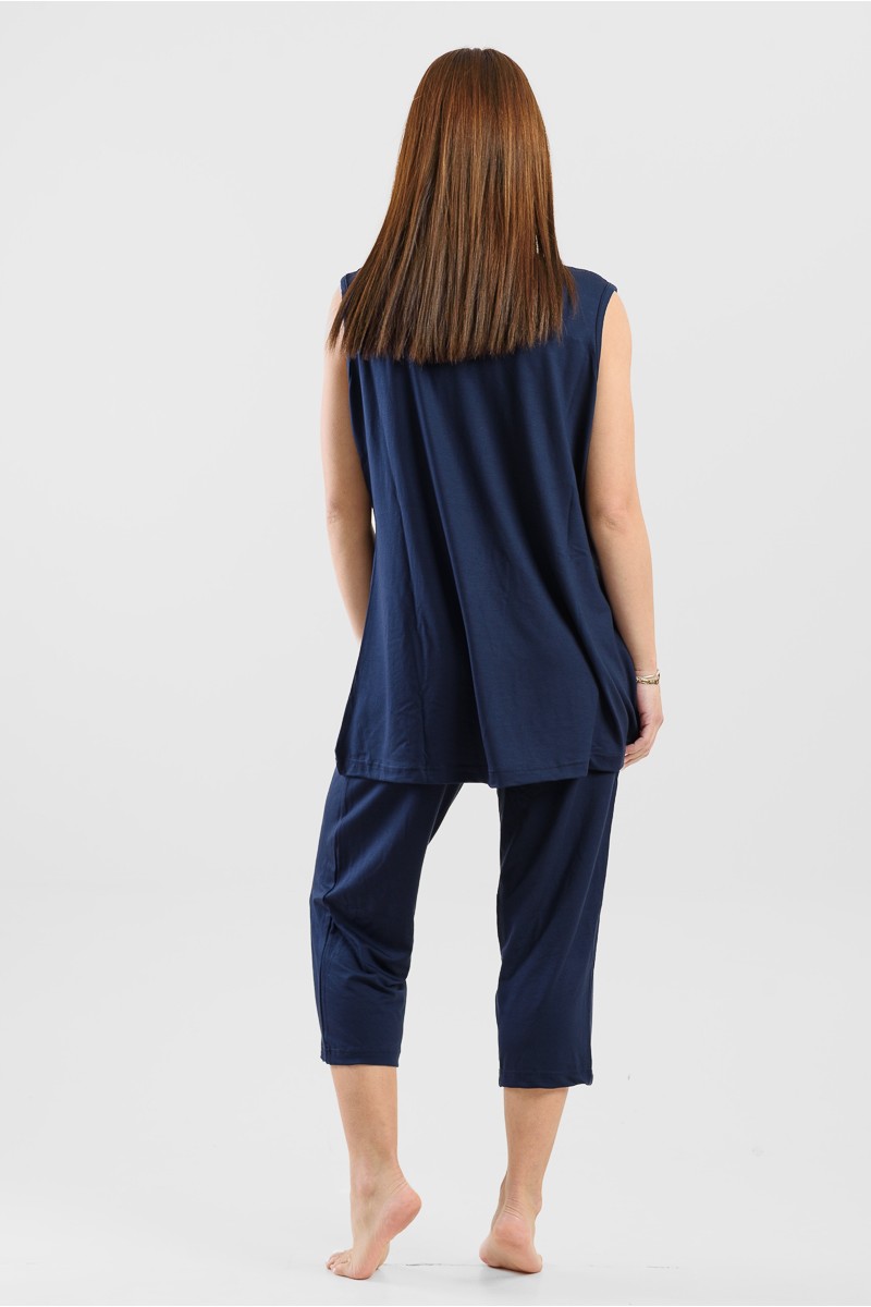 Sommer Pyjama Pyjama Capri CHERRY 201 Blau Schwarz Sommer Pyjama Pyjama Capri CHERRY 201 Blau Schwarz