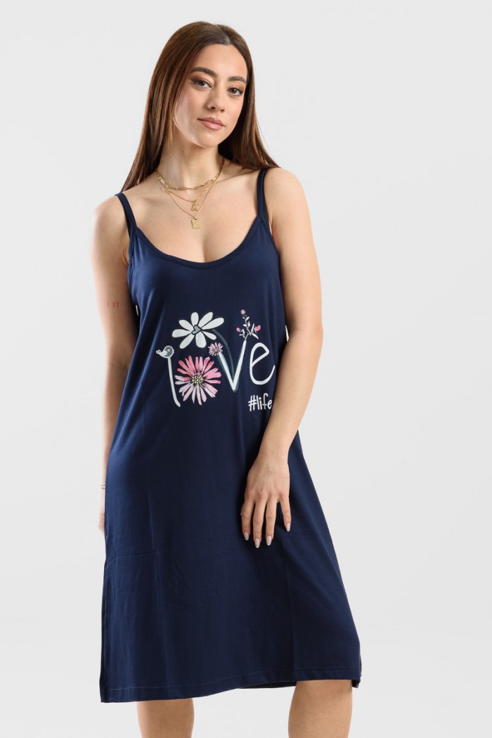 Summer nightgown thin straps CHERRY 202 BLUE DROPS