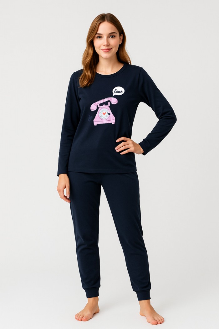WINTERPYJAMA DAMEN KIRSCHE LIEBE 26013 NAVY