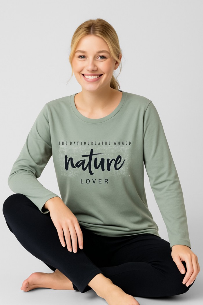 WINTER-PYJAMA DAMEN KIRSCHE LIEBE 2605 MINT