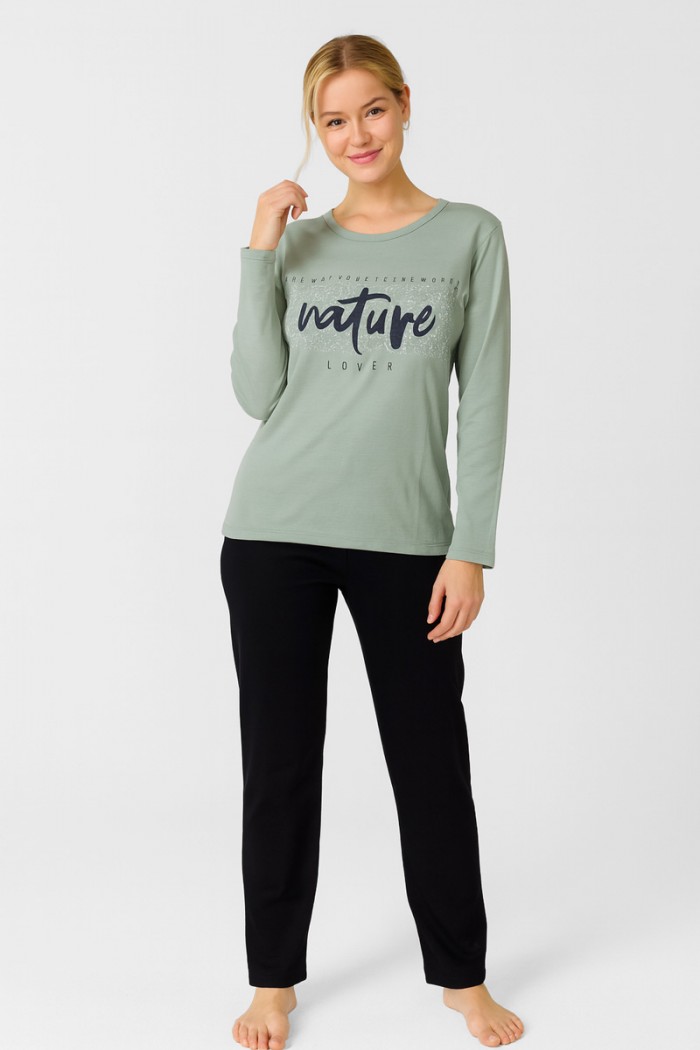 WINTER-PYJAMA DAMEN KIRSCHE LIEBE 2605 MINT
