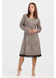 Winter nightdress with buttons CHERRY Leopard 518 Winter nightdress with buttons CHERRY Leopard 518