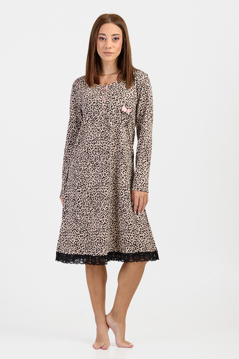 Winter nightdress with buttons CHERRY Leopard 518 Winter nightdress with buttons CHERRY Leopard 518