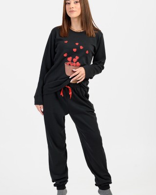 Damen Schlafanzug mit Gummizug CHERRY Black Hearts 527