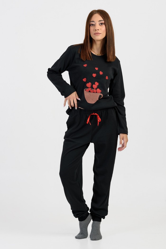 Damen Schlafanzug mit Gummizug CHERRY Black Hearts 527