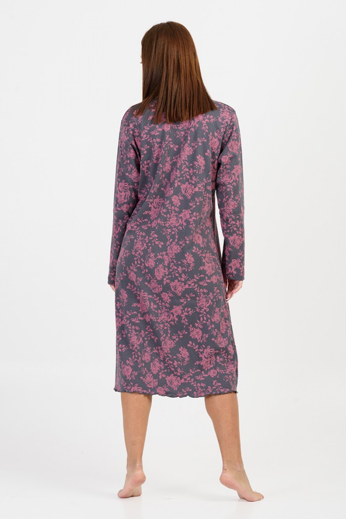 Winter nightgown with buttons CHERRY FLORAL 522