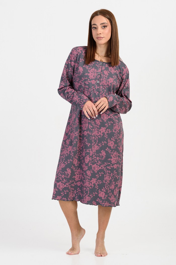 Winter nightgown with buttons CHERRY FLORAL 522