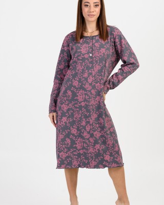 Winter nightgown with buttons CHERRY FLORAL 522