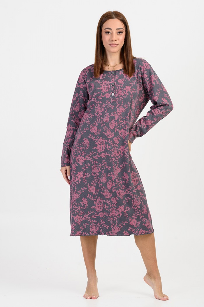Winter nightgown with buttons CHERRY FLORAL 522
