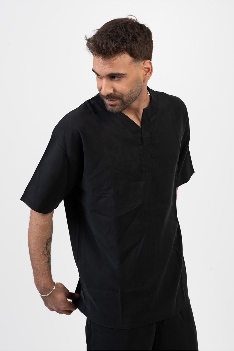 Herren Leinenbluse COTTON4ALL Schwarz 24-943 Herren Leinenbluse COTTON4ALL Schwarz 24-943