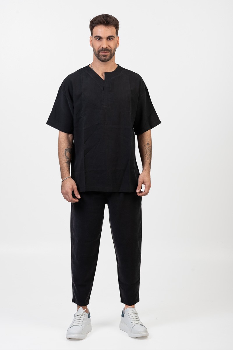 Herren Leinenbluse COTTON4ALL Schwarz 24-943 Herren Leinenbluse COTTON4ALL Schwarz 24-943