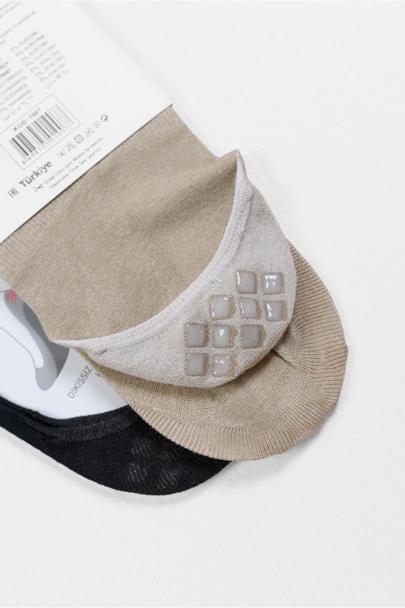 Ballerina socks with silicone DESIGN Beige and Black 1007 Ballerina socks with silicone DESIGN Beige and Black 1007