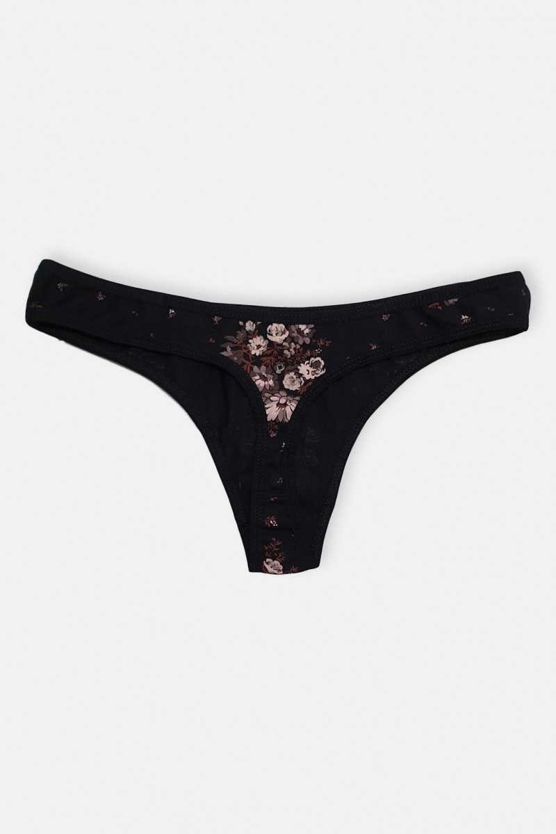 String schwarz mit bronzefarbenen Blumen