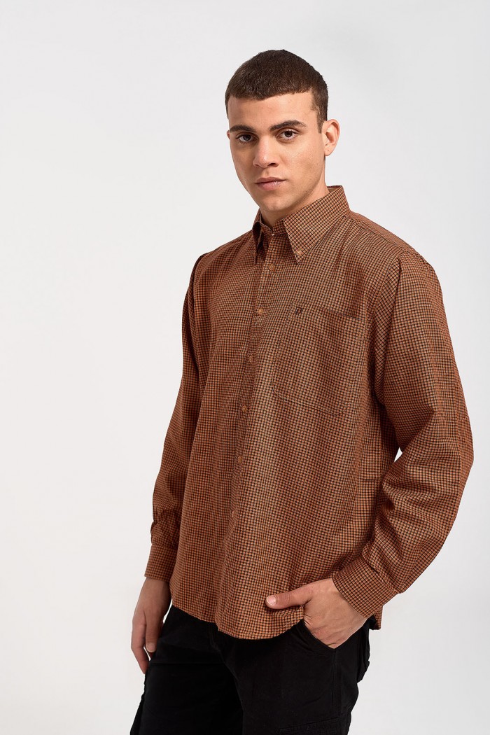 Herren DOUBLE Hemd kariert Chocolate 106