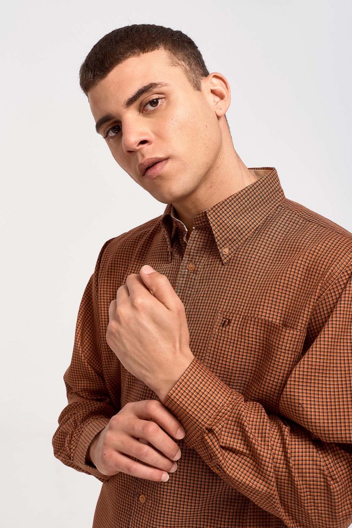 Herren DOUBLE Hemd kariert Chocolate 106