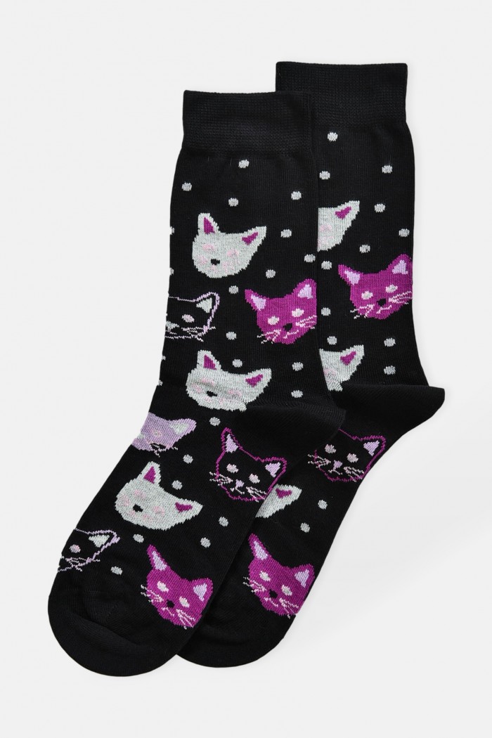 Crazy Cats Black Socks
