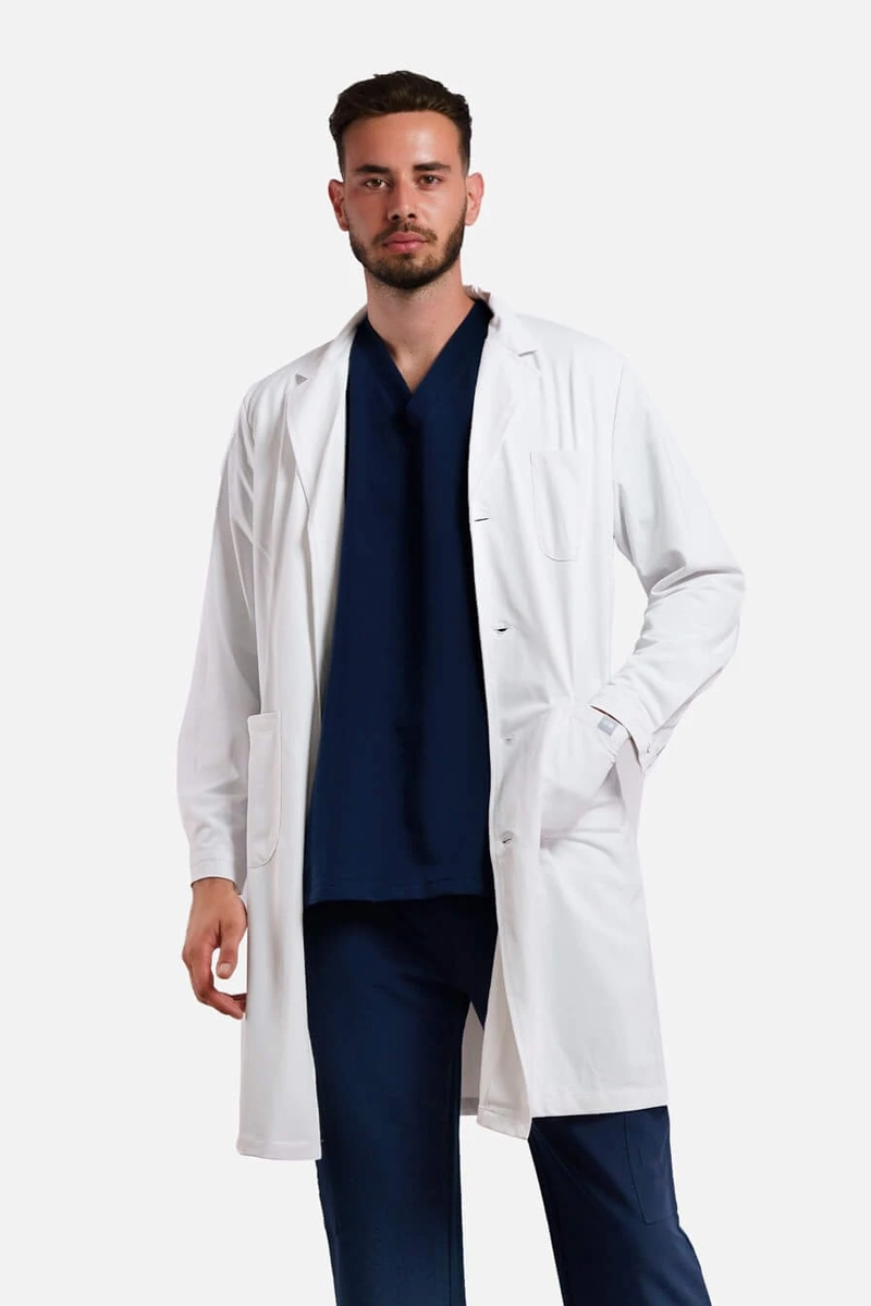 Medical apron male Dr Scrub White LABCOATM01