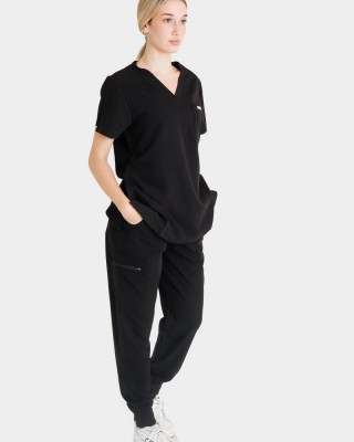 Women's medical pants with elastic band Dr Scrub Black PRS01PFBK