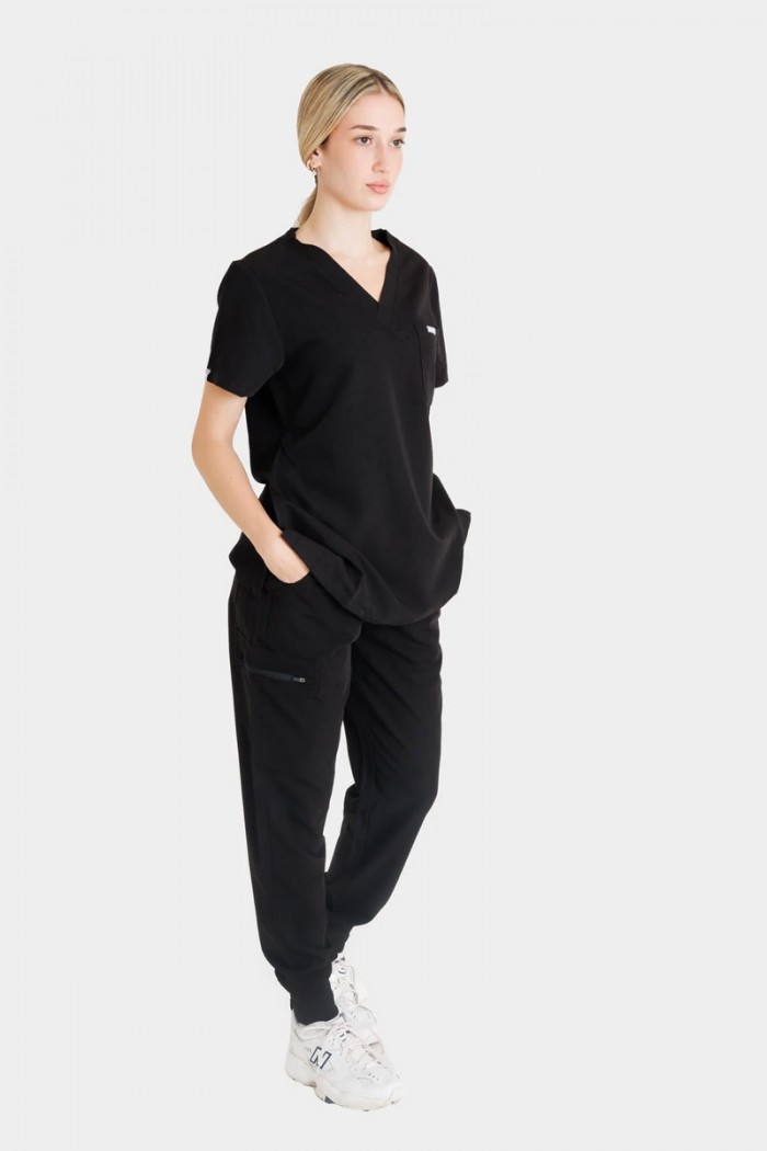 Women's medical pants with elastic band Dr Scrub Black PRS01PFBK