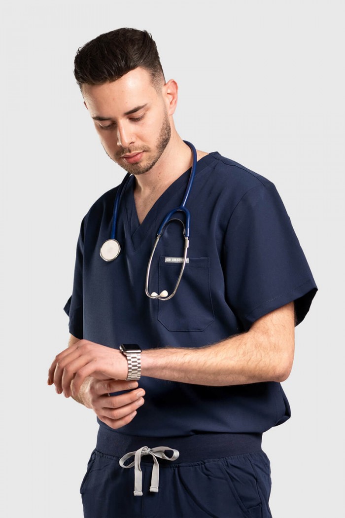 Medizinisches Herrenhemd Dr Scrub Blau Dunkelblau PRS01TMNA