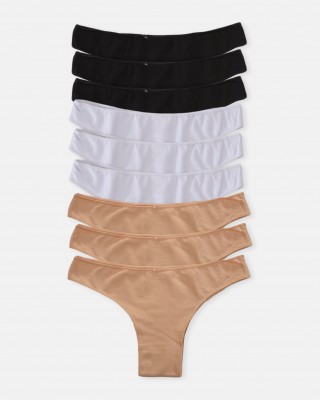 Solid Color Brazilian Underwear 9 Pack Black White Beige