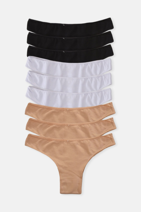 Solid Color Brazilian Underwear 9 Pack Black White Beige