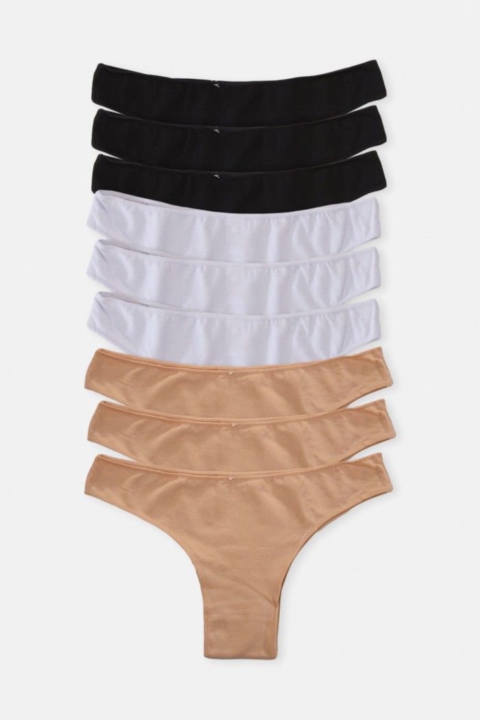 Solid Color Brazilian Underwear 9 Pack Black White Beige