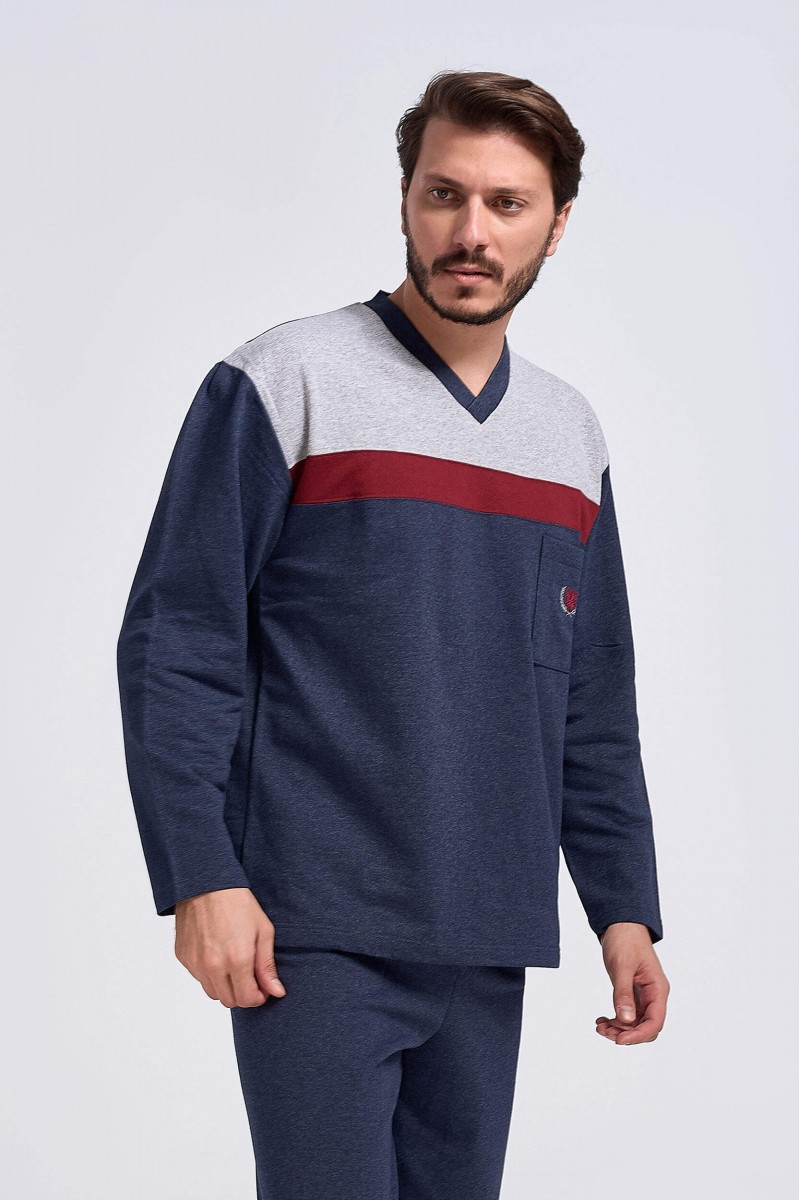 Herren Winterpyjama LION klassisch mit V Herren Winterpyjama LION klassisch mit V