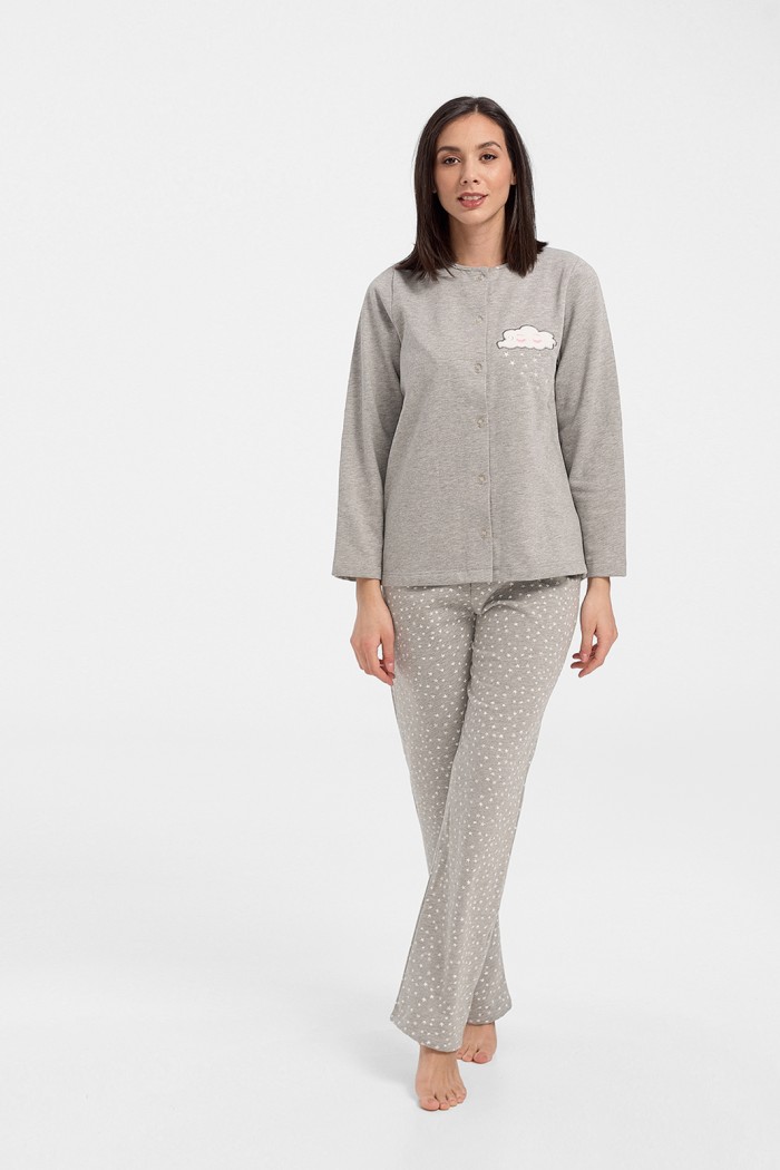 Classic women's Galaxy pajamas with buttons Grey Cloud