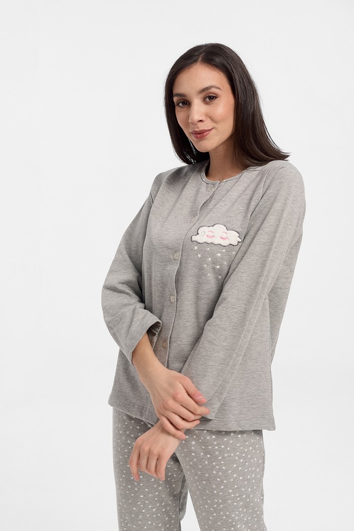 Classic women's Galaxy pajamas with buttons Grey Cloud