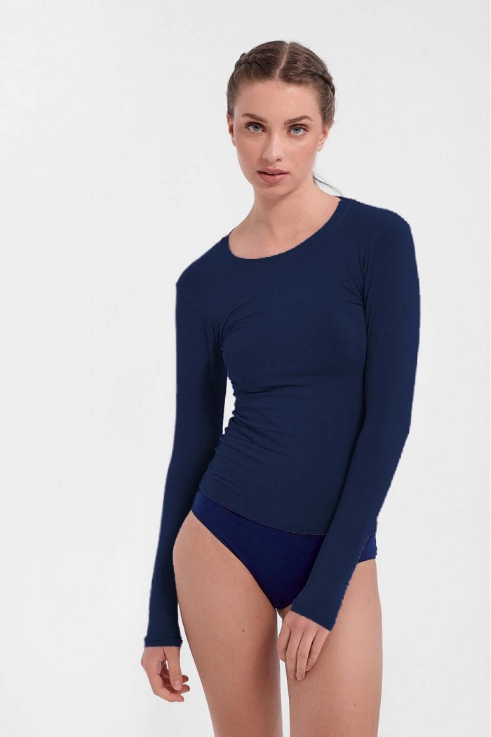 Long-sleeved HELIOS T-shirt with closed neck Micromodal