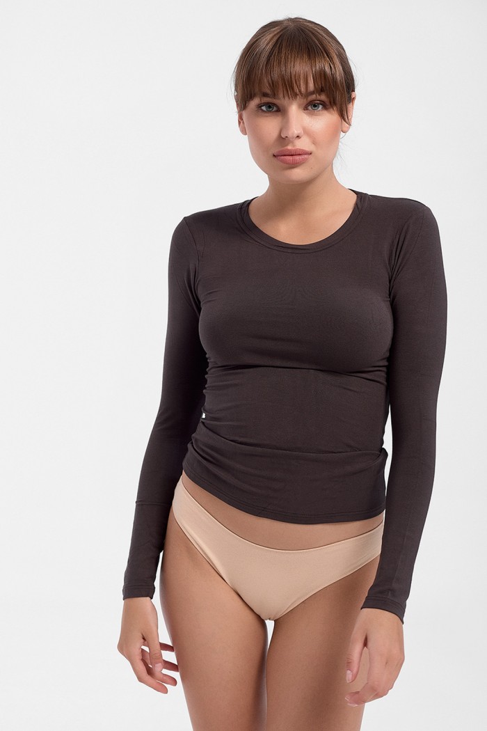 Long-sleeved HELIOS T-shirt with closed neck Micromodal