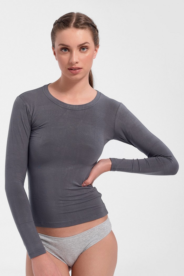 Long-sleeved HELIOS T-shirt with closed neck Micromodal