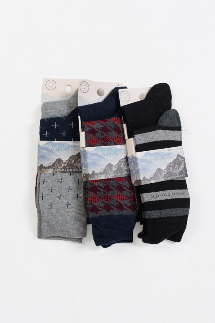 Men's JOHN FRANK 6 Pack Mix socks with a choice of designs