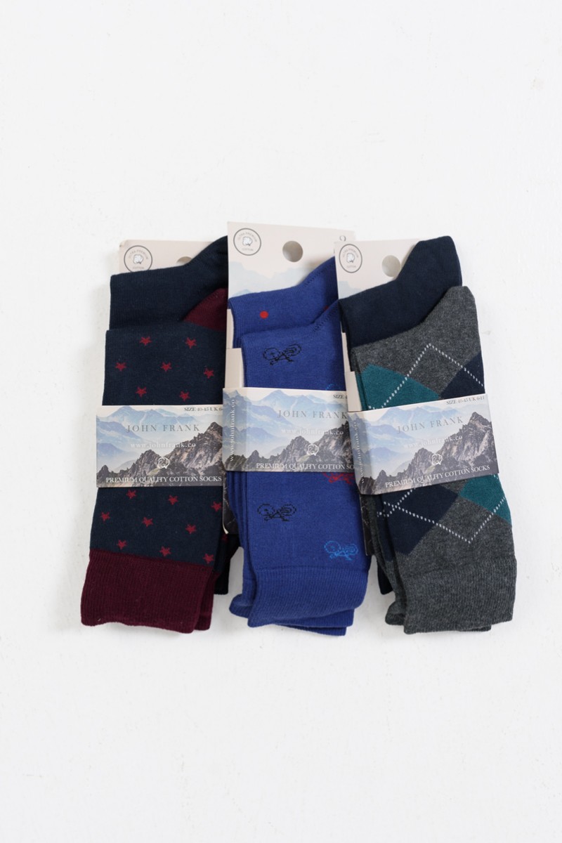 Men's JOHN FRANK 6 Pack Mix socks with a choice of designs