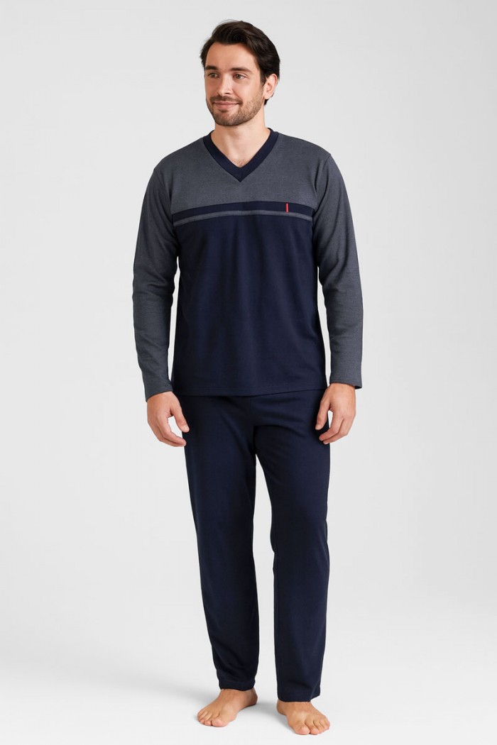 Herren Schlafanzug KOYOTE MIT V KΓ1502 BLAUE TROPFEN