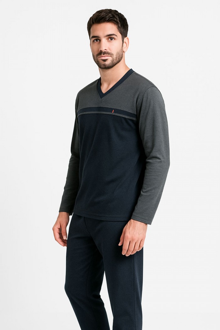 Herren Schlafanzug KOYOTE MIT V KΓ1502 BLAUE TROPFEN