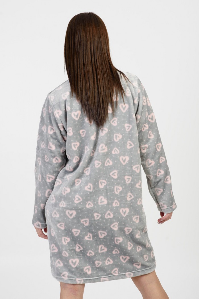 Fuzzy robe without hood KOYOTE KΓ5301 HEARTS GREY