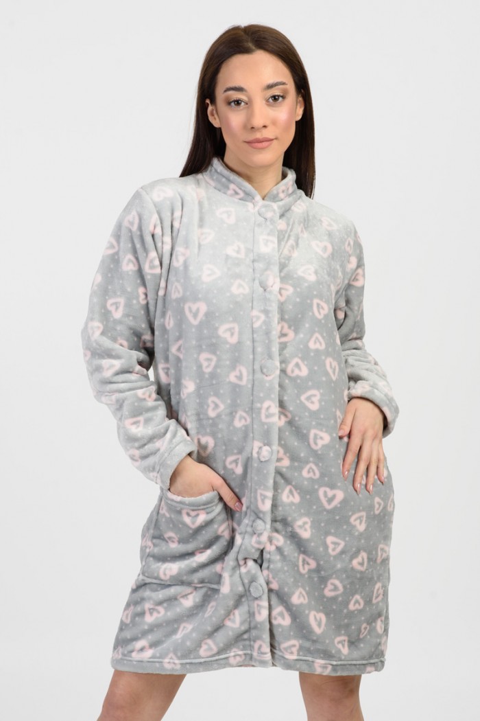 Fuzzy robe without hood KOYOTE KΓ5301 HEARTS GREY