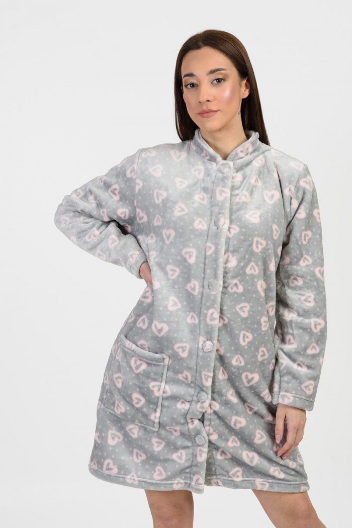 Fuzzy robe without hood KOYOTE KΓ5301 HEARTS GREY