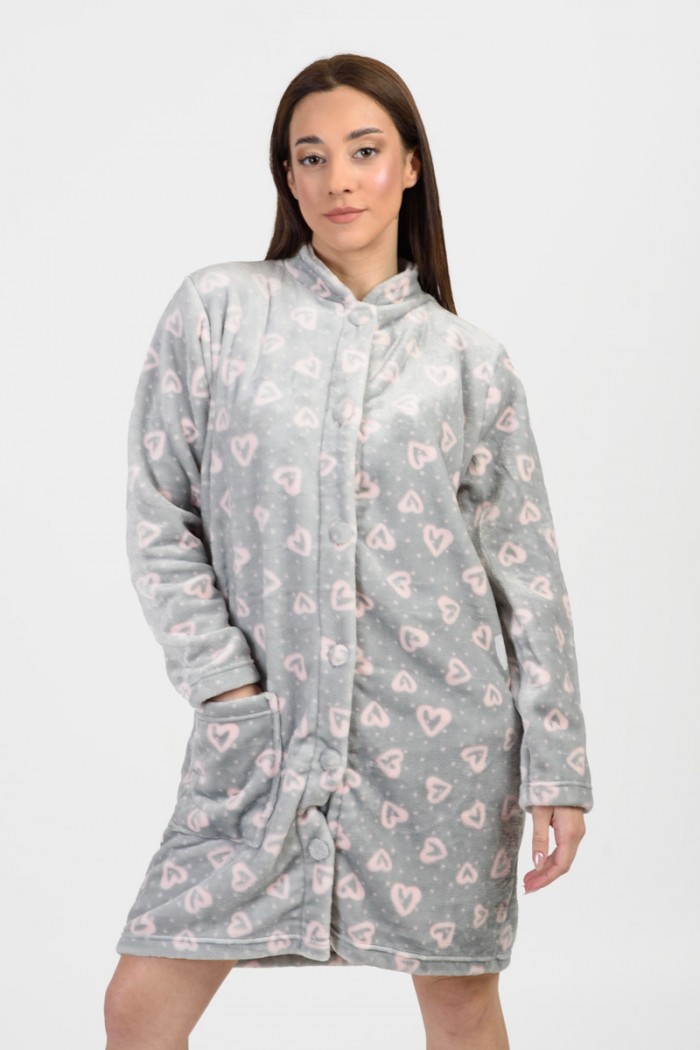 Fuzzy robe without hood KOYOTE KΓ5301 HEARTS GREY
